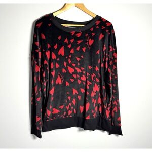 Simply Vera Wang Love Lounge‎ Top XL Black Red Hearts Long Sleeve Soft Knit